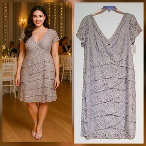 Scarlett Sequence Tiered Sequin Lace Silver Cocktail Evening Party Dress NEW 16W
